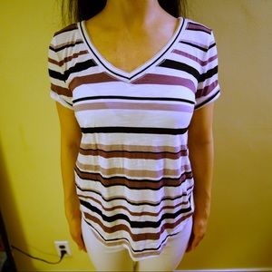 WHBM short sleeve tee top stripe purple & white
